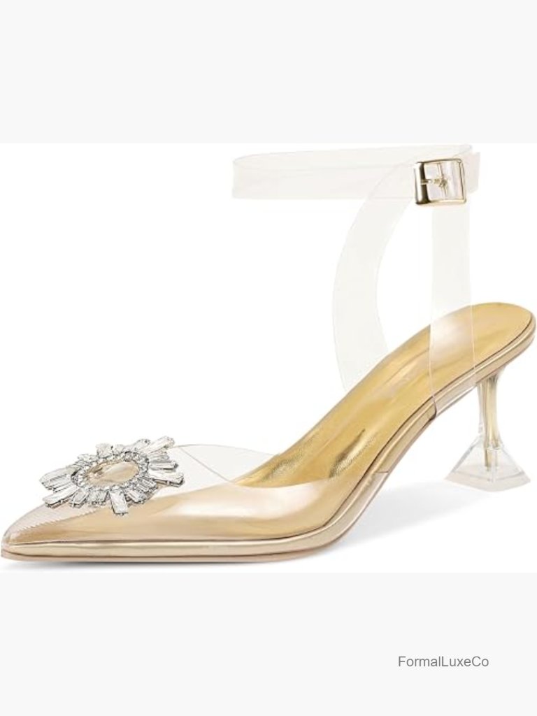 Clear Rhinestone High Heel Sandals Wedding Pointed Toe Slingback Pumps